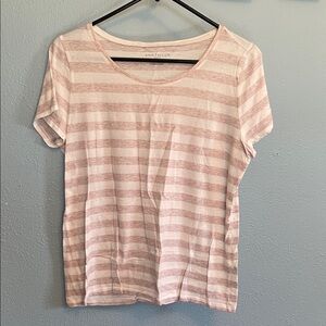 Ann Taylor Light Pink Striped Short Sleeve Tee